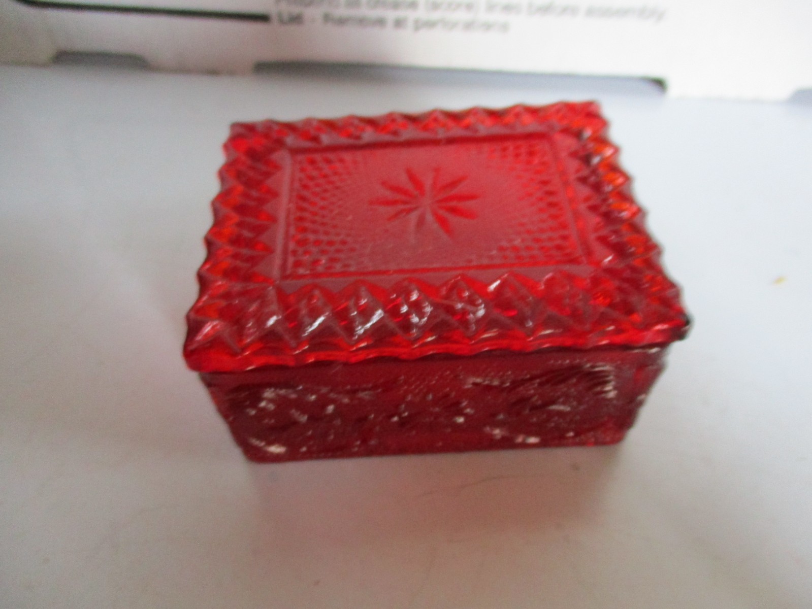Rare Vintage Indiana Glass Red/ Amberina Trinket Box: Tiara Sandwich Pattern