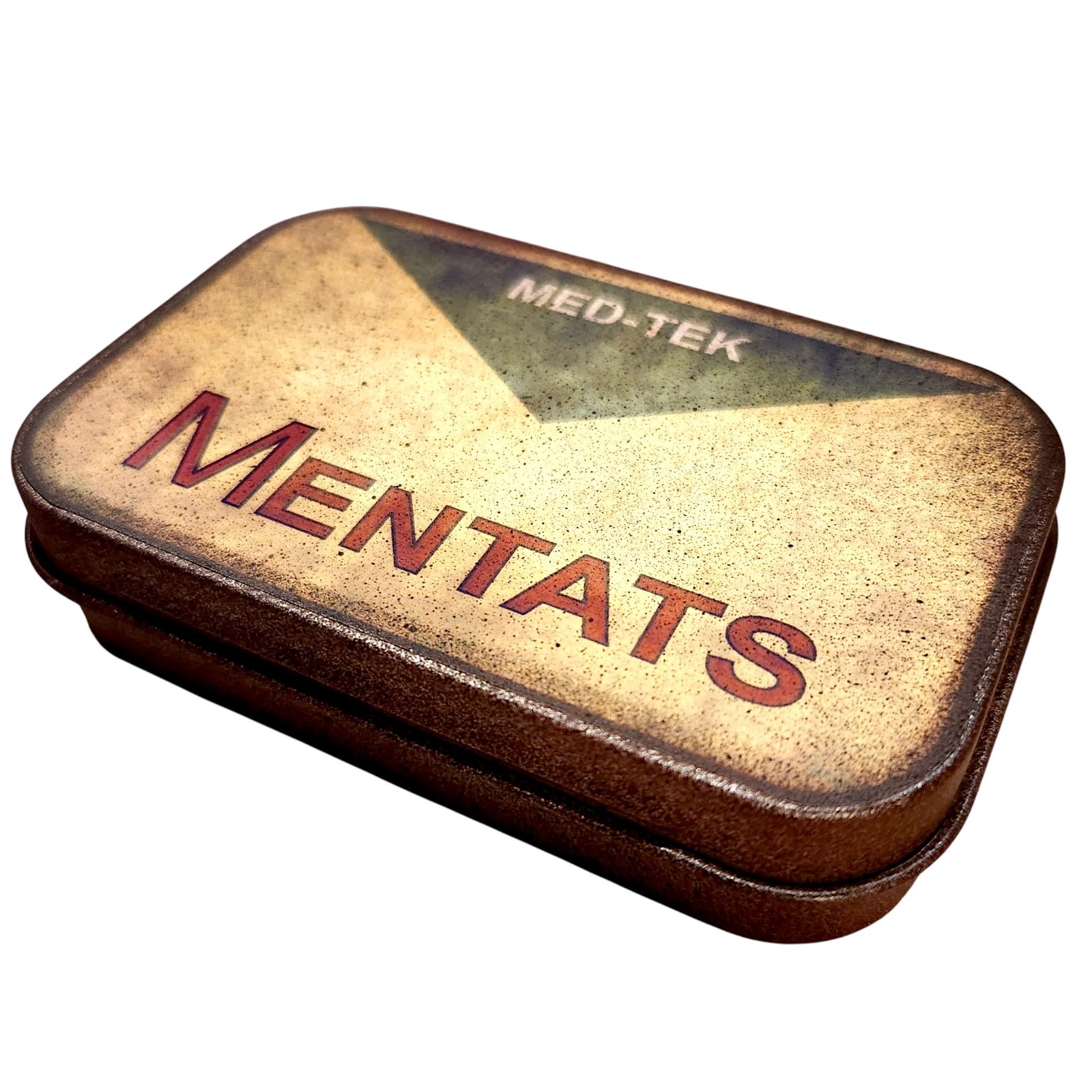 Fallout Mentats Storage Tin Replica weathered Hinged Metal tin Food safe