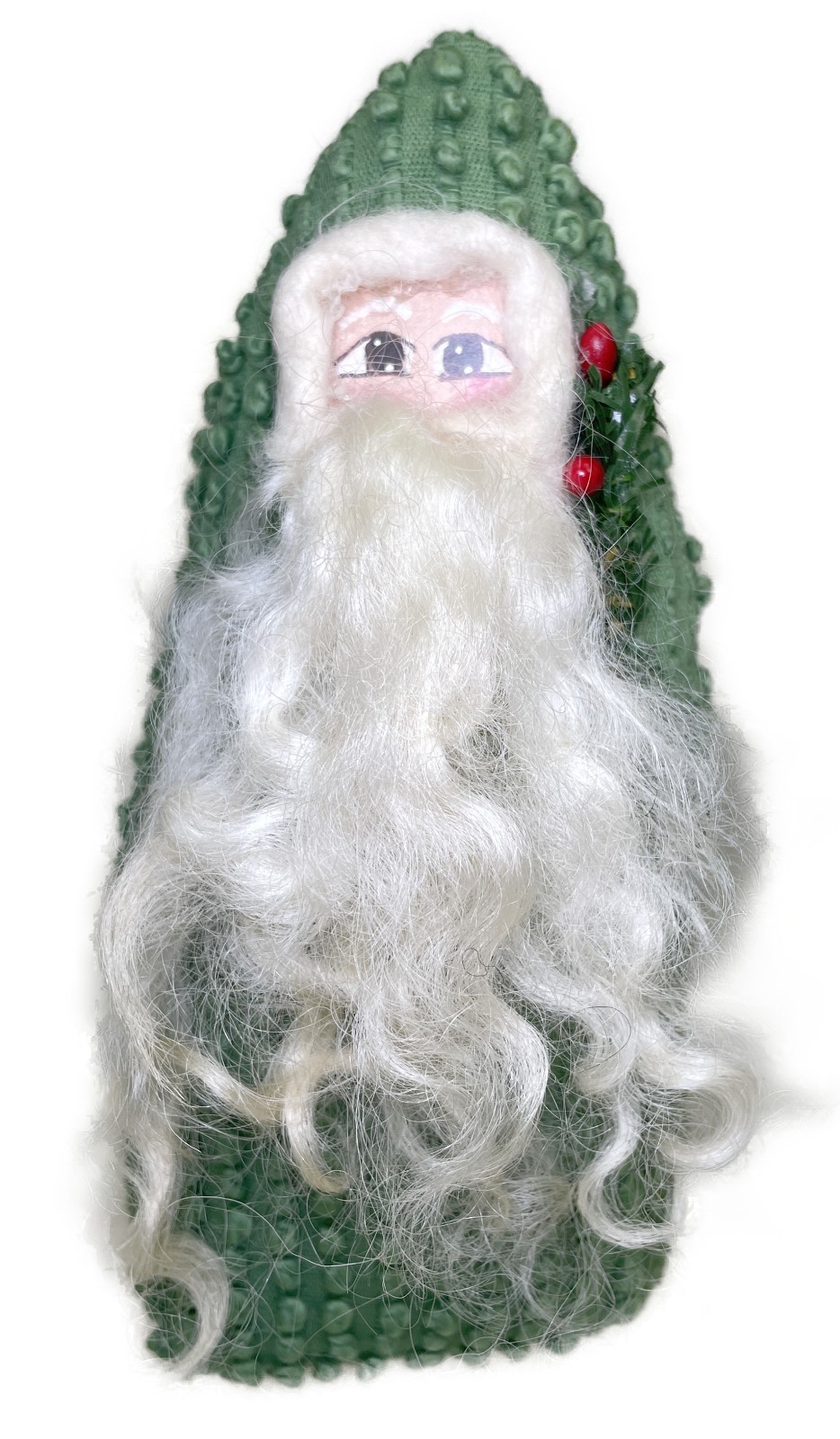 7” Santa Claus Plush Doll Figure Primitive Folk Art Repurposed Green Cloth Figur