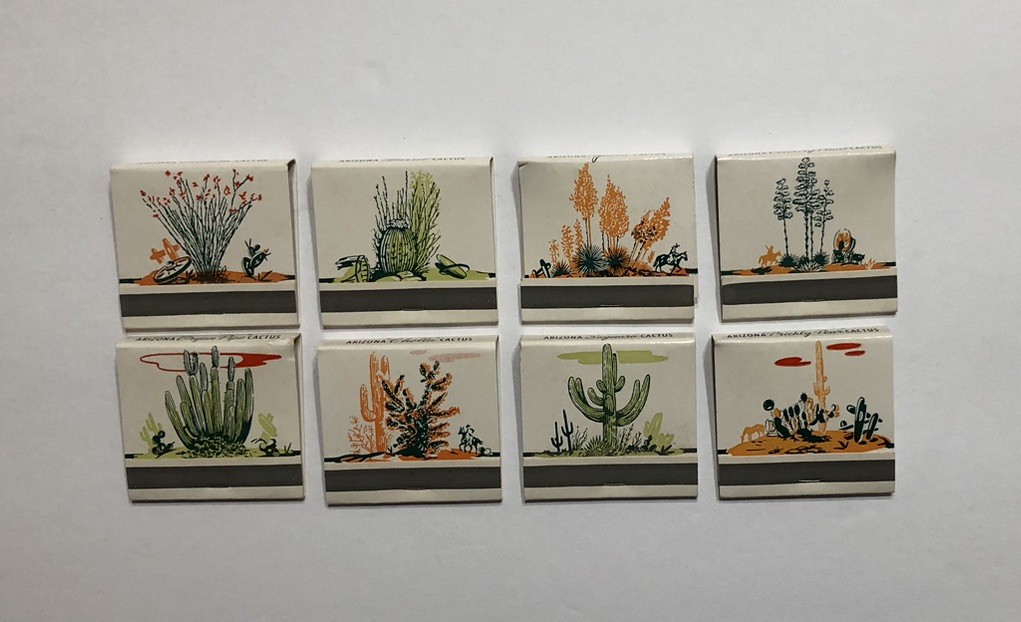 VINTAGE BLAKELY OIL ARIZONA CACTUS MATCHBOOK COMPLETE SET OF (8) HTF RARE