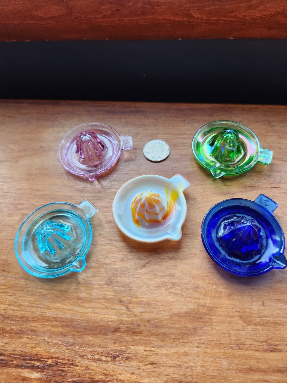 5 Edna Barnes Mini Reamers/Juicers , Mosser Glass