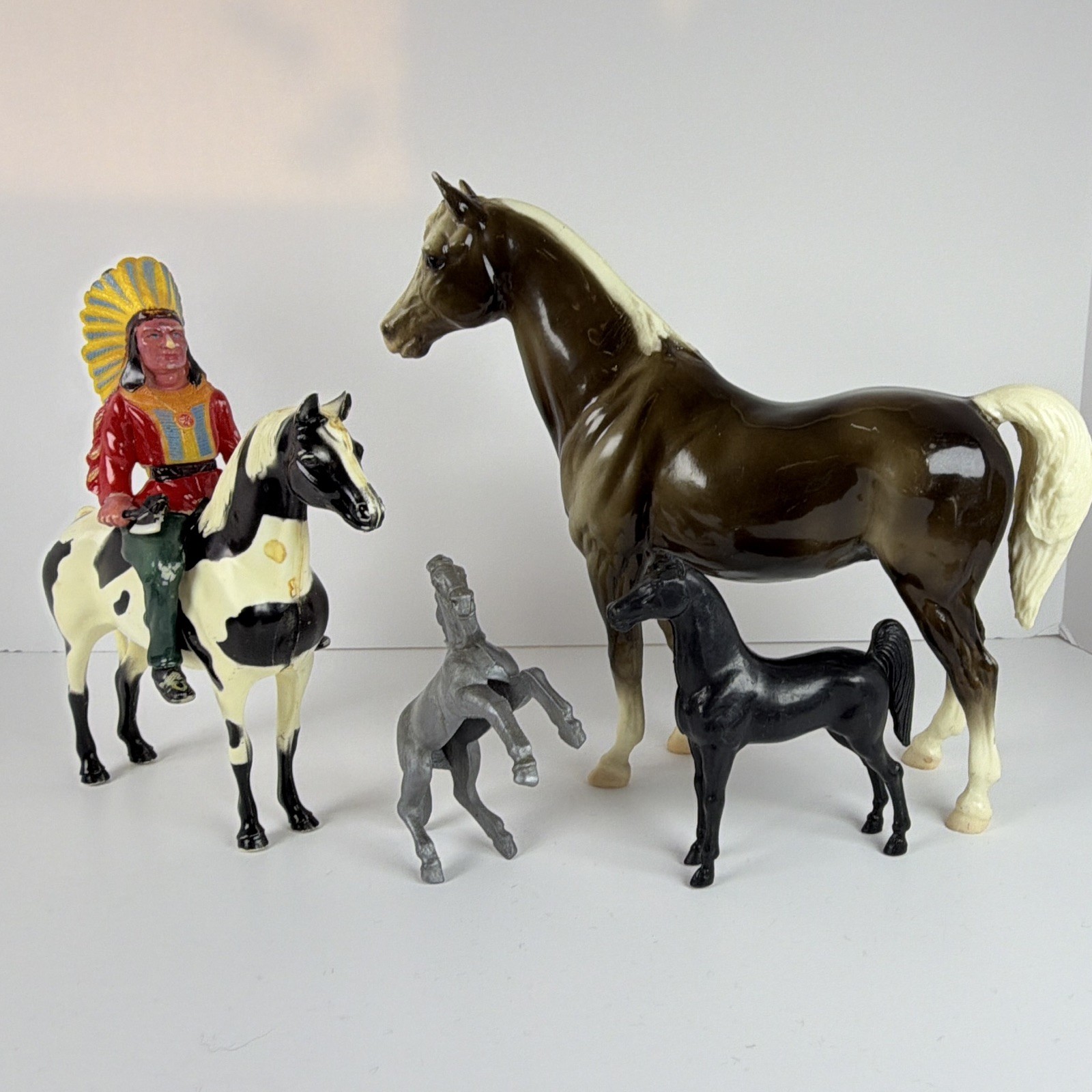 Vintage 1950s (4) horse Lot w/ Rider Figure; Breyer horse Arabian Mare; 5 Pieces