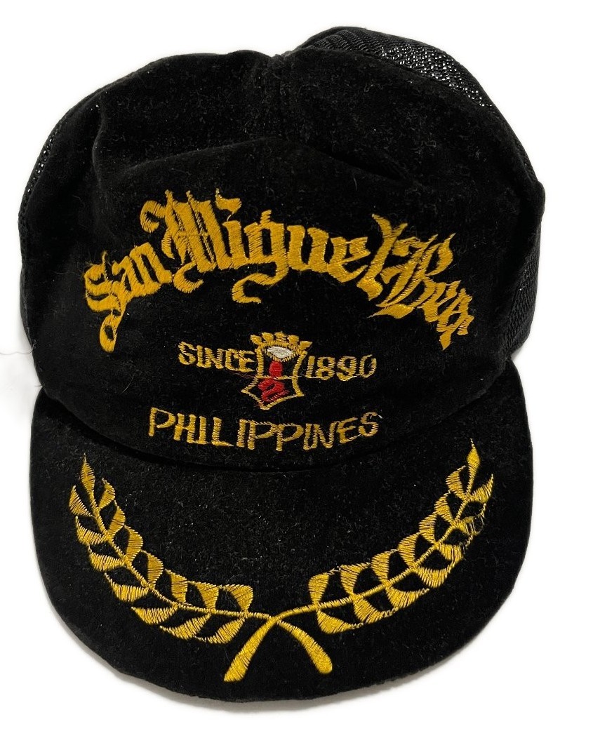 Vintage San Miguel Beer Philippines Black Gold Trucker Velvet Hat Cap VTG 80s