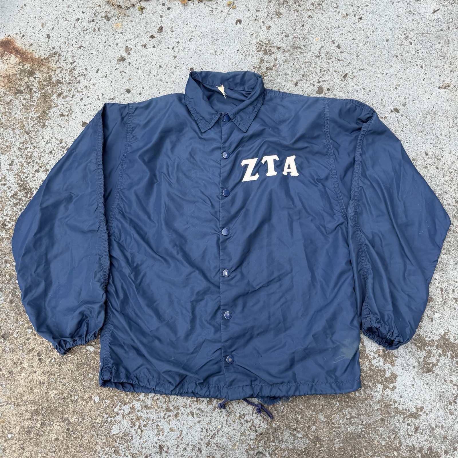 Vtg 1970s/80s Zeta Tau Alpha Windbreaker Coaches jacket Blue Sz S Rough