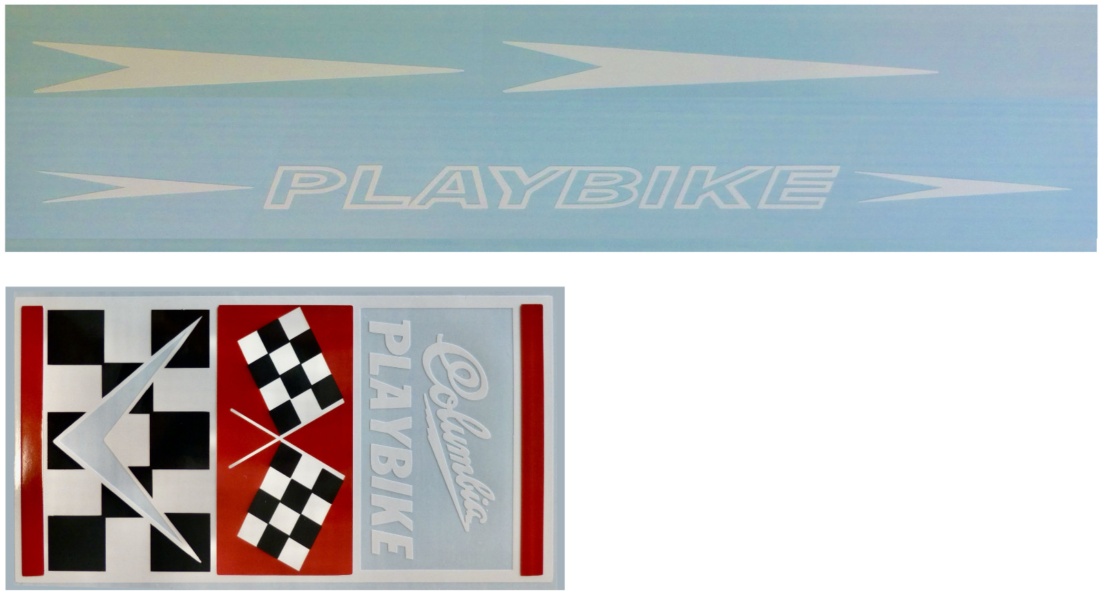 1960's Columbia PLAYBIKE muscle bike seat tube, forks, chain guard decal set