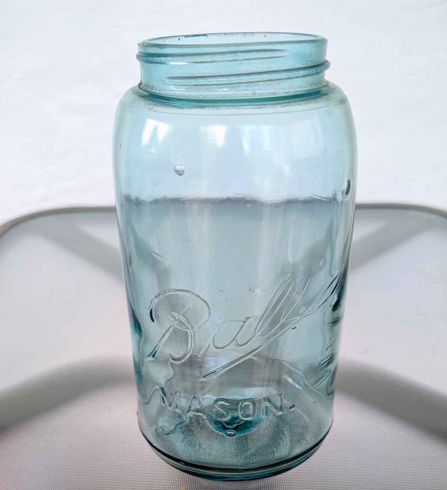 ​Vintage Aqua Blue Ball Triple L Mason Jar Quart Size Dropped A Script 1896-1910