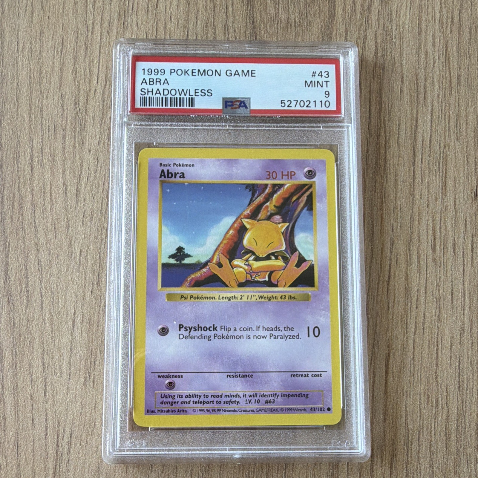 Pokemon TCG Abra Shadowless 1999 43/102 #43 English PSA 9 Base Psy PV 30