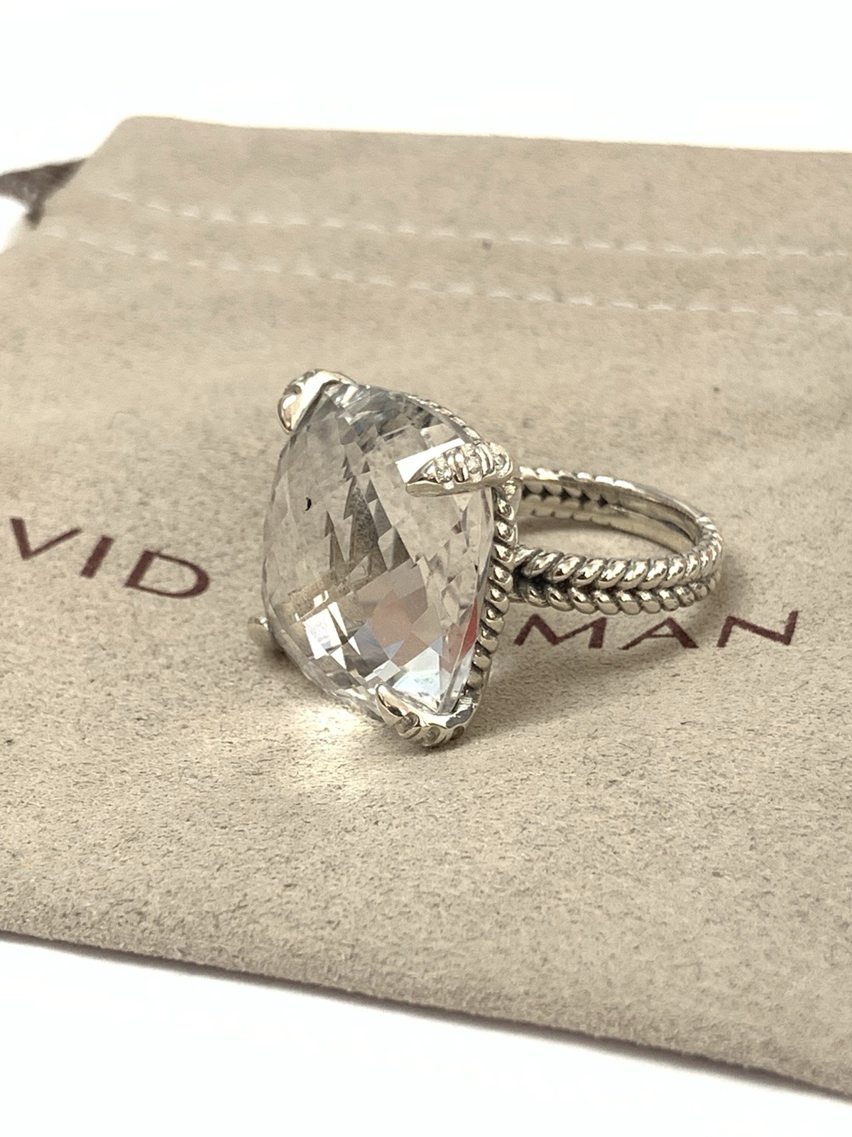 David Yurman Sterling Silver 20mm White Topaz Chatelaine Diamond Ring Size 7 David Yurman Sterling Silver 20mm White Topaz Chatelaine Diamond Ring Size 7