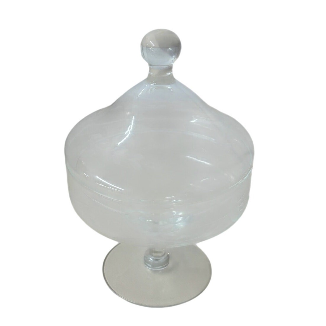 Clear Glass Etched Covered Candy Dish Pedestal