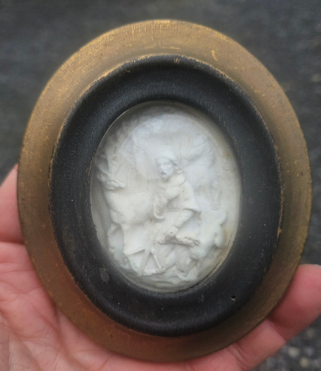 Antique 19thc meerschaum bas relief Saint Hubert hunt wall plaque rare