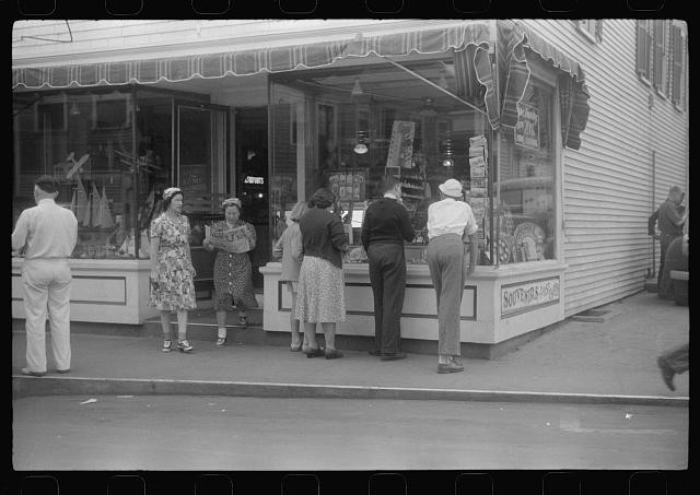 Photo:Provincetown Massachusetts 1940 street scene storefront shoppers