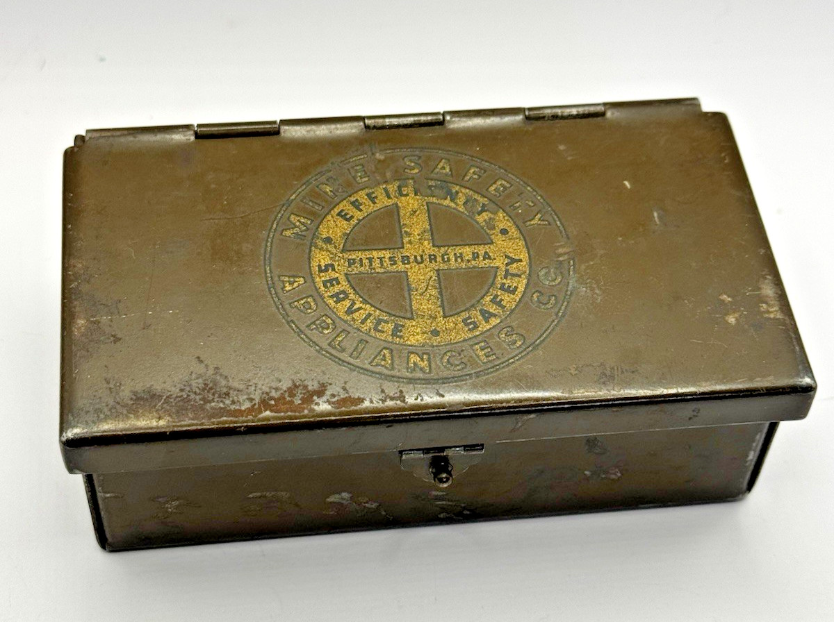 Vintage MSA Mine Safety Appliances Co. Industrial Steel Box OD Green