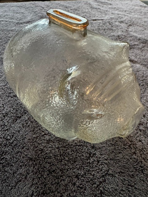 Vintage Anchor Hocking Large Clear Glass Piggy Bank Textured Smash Coin Bank
