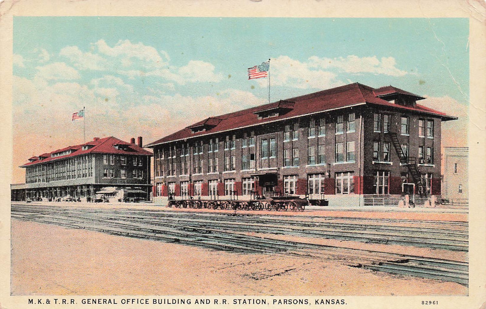 Parsons KS Kansas Railroad Train Depot Station Vtg Postcard J43