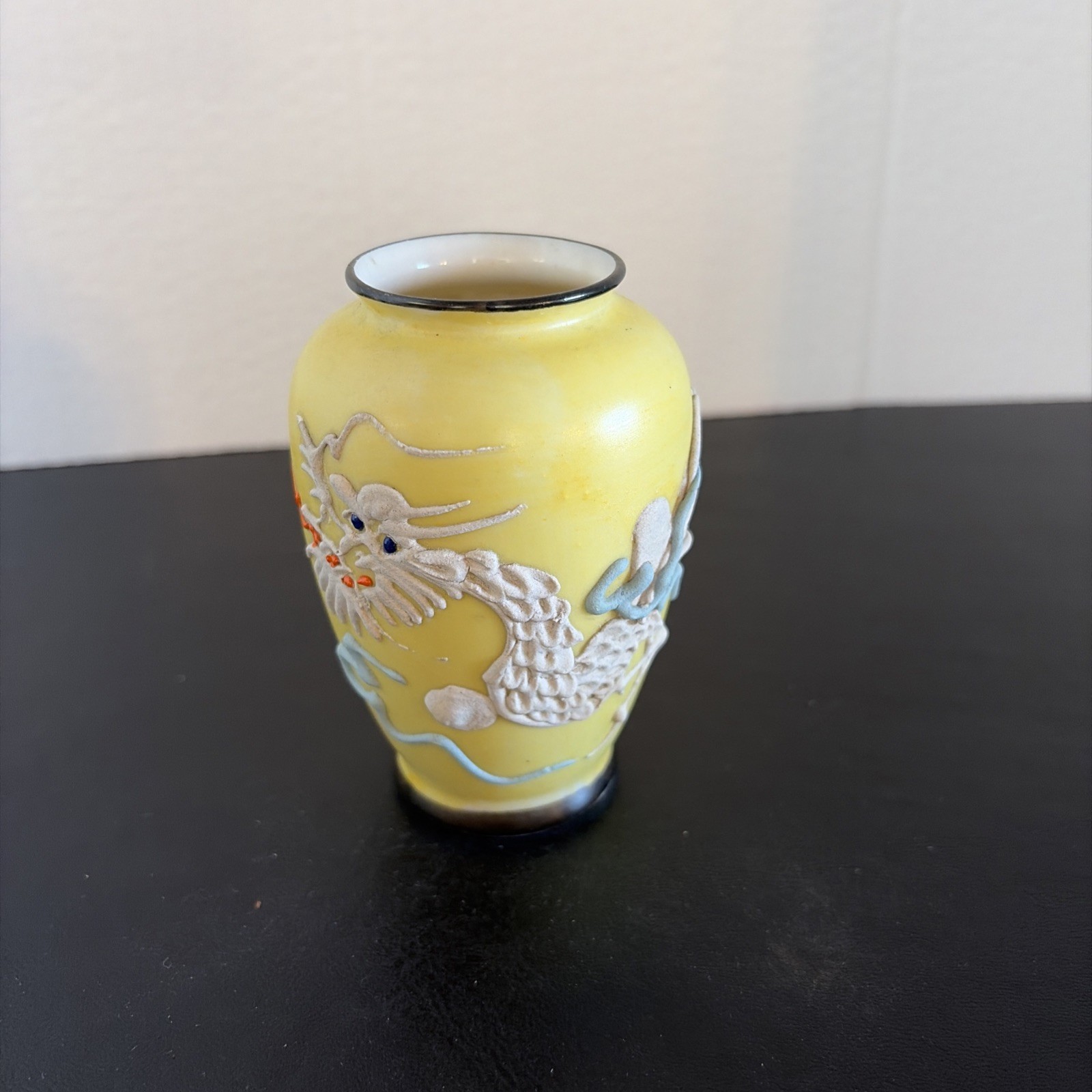 Vintage VTG Small Moriage Dragonware Vase Yellow Japan