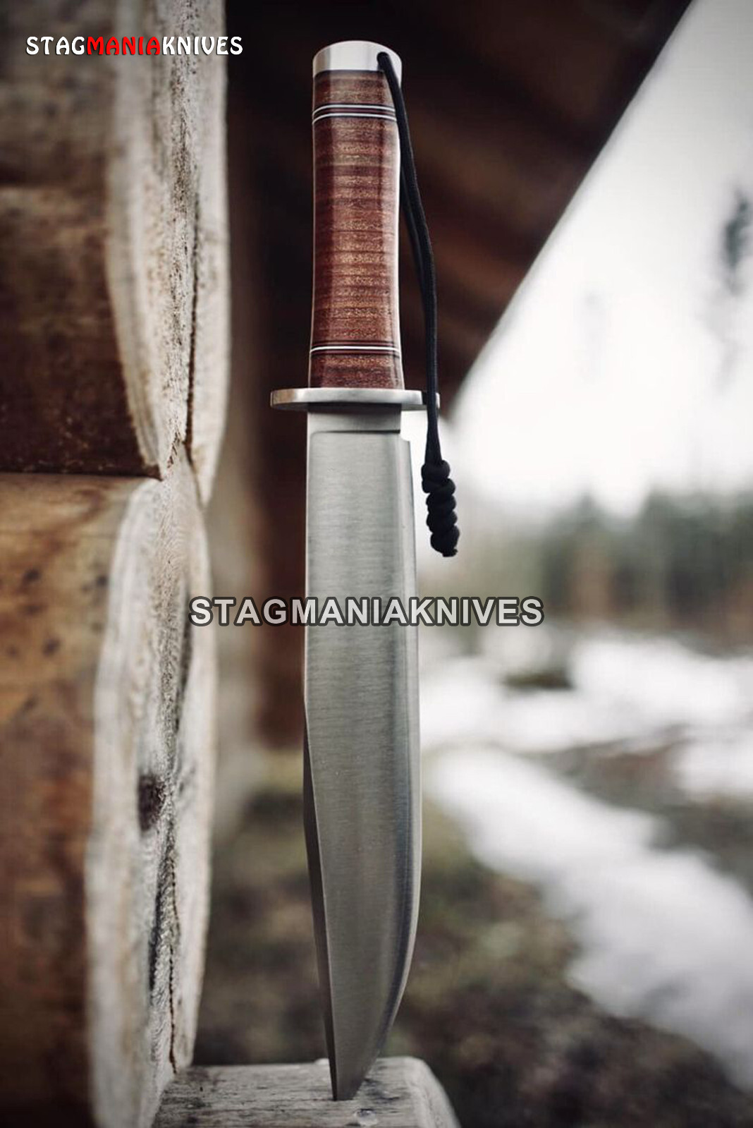 Premium Hand Forged J2 Steel Hunting Bowie Knife Vintage Stacked Leather Handle