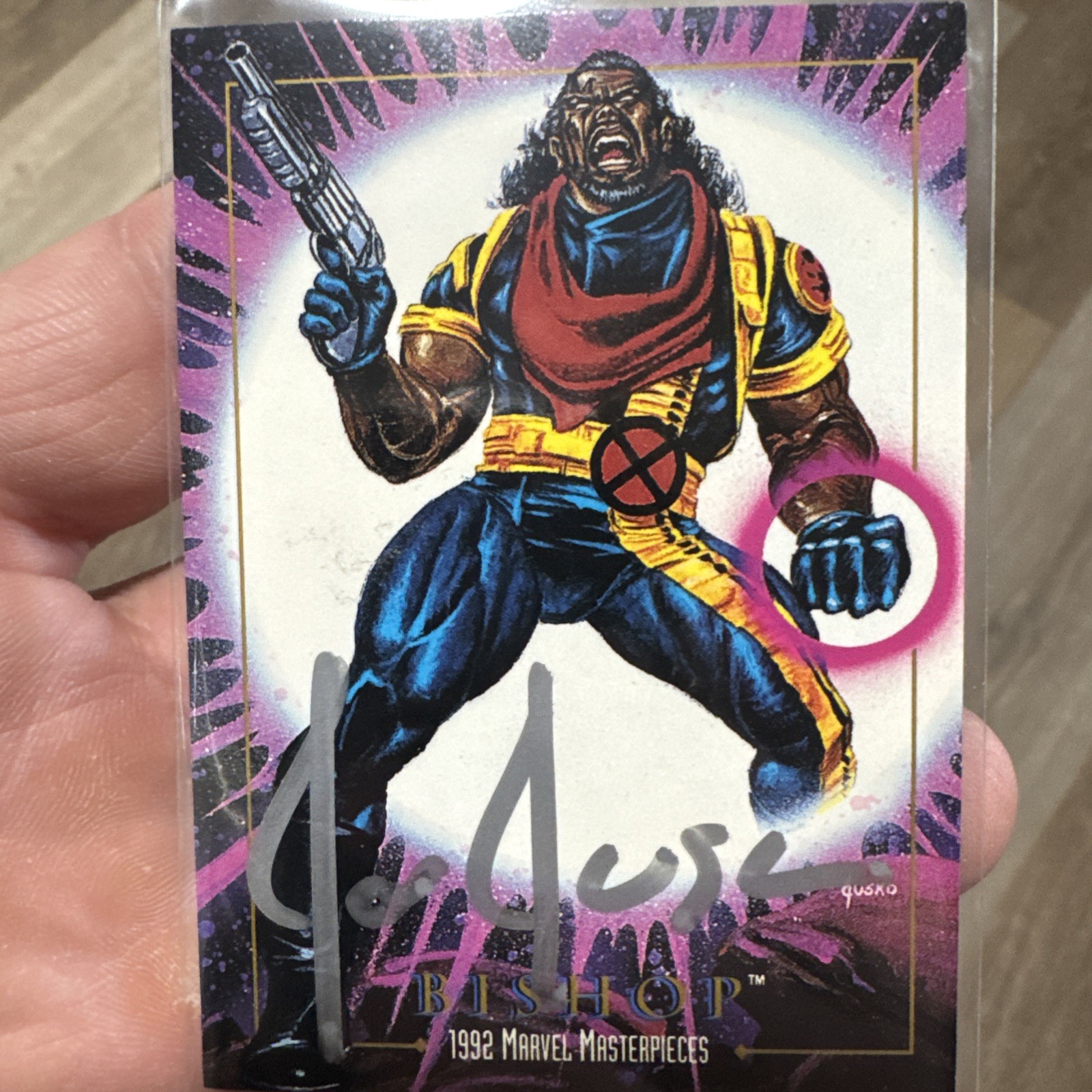 Skybox 1992 Marvel Masterpieces Card #6 BISHOP Signed by Joe Jusko w/coa