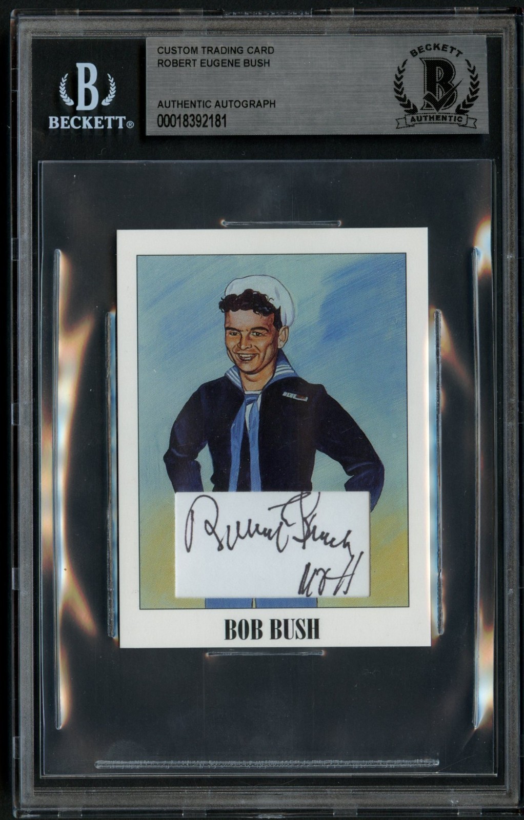 Robert E. Bush d2005 signed autograph WWII Custom Cut Medal of Honor Card BAS