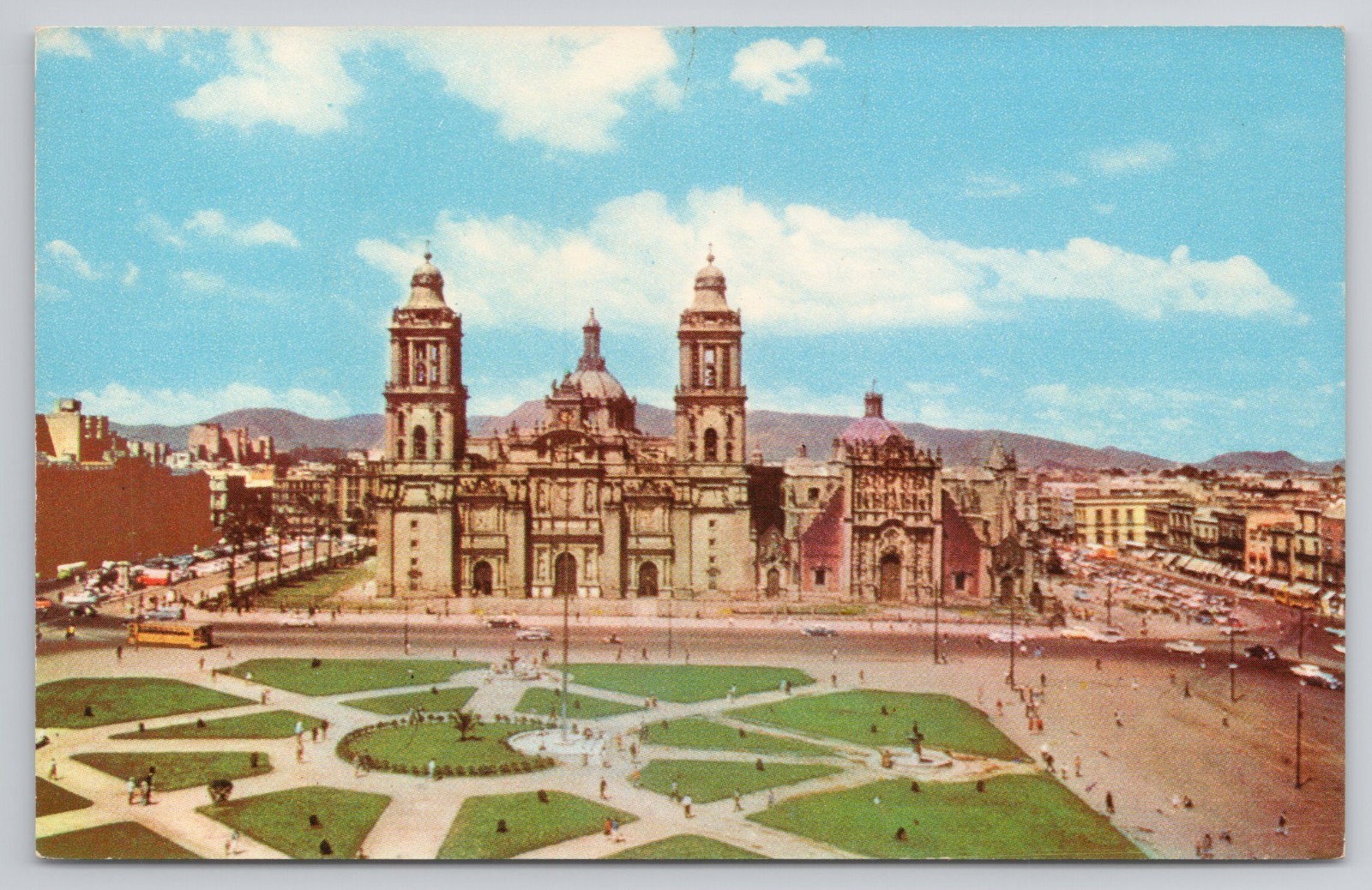 Vintage Metropolitan Cathedral Zocalo Plaza Daytime View Mexico City DF Postcard