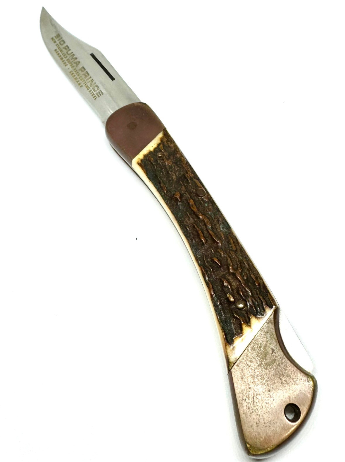 Vintage Puma 910 Prince Folding Knife Stag Antler Handle Germany 25082 Mint