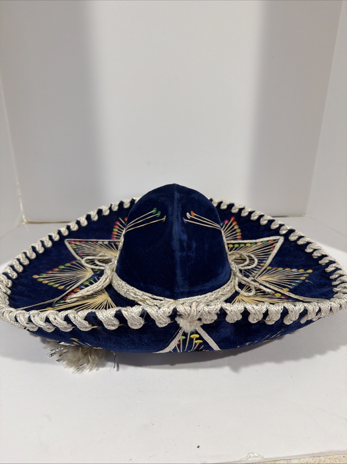 Gorgeous Pigalle XXXXX Mariachi Sombrero Blue Velvet White Trim Mexican 19” Hat
