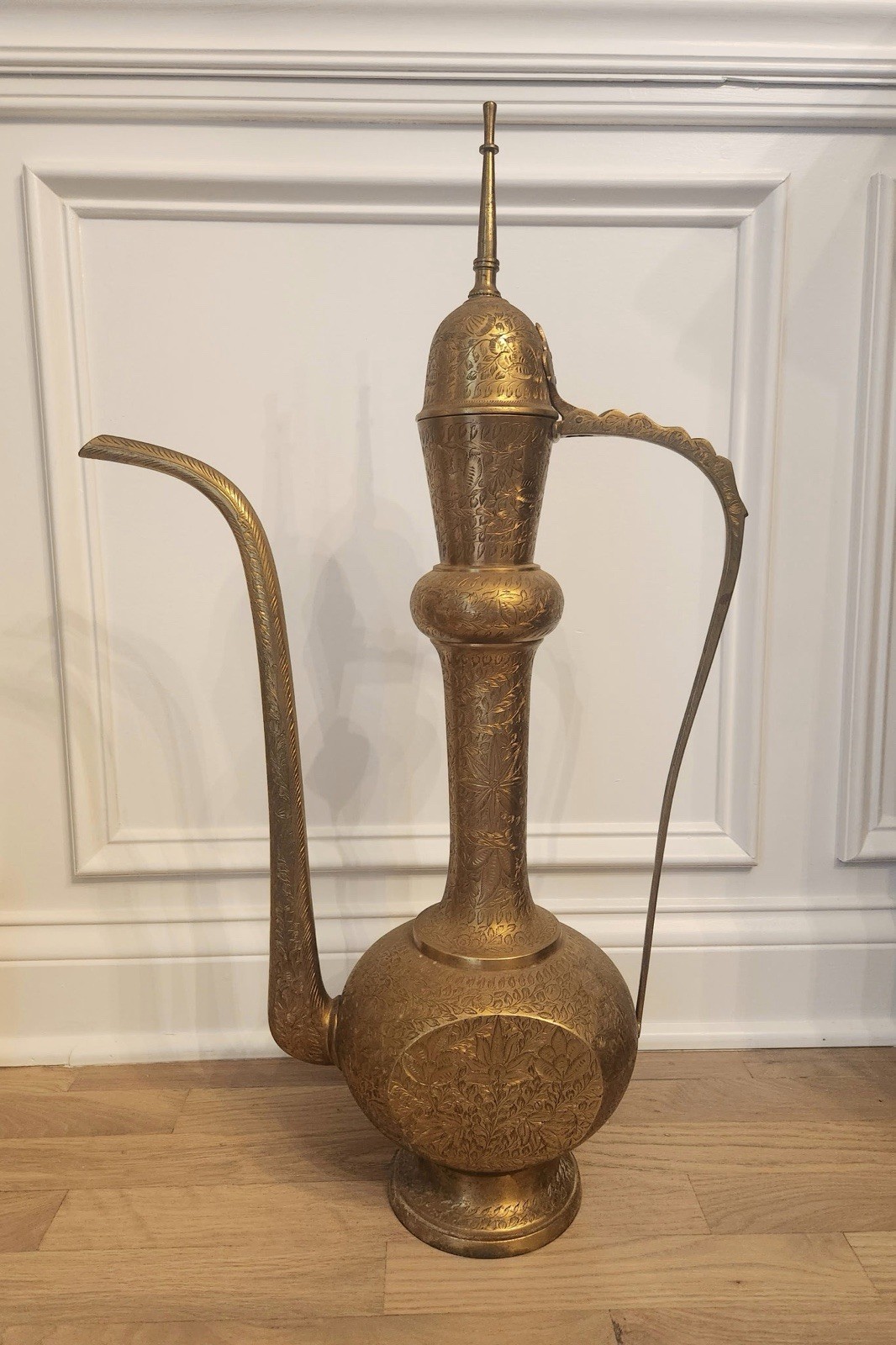 S.S. Sarna Inc. 206A-24Hand-engraved brass Indian aftaba / surahi / ewer