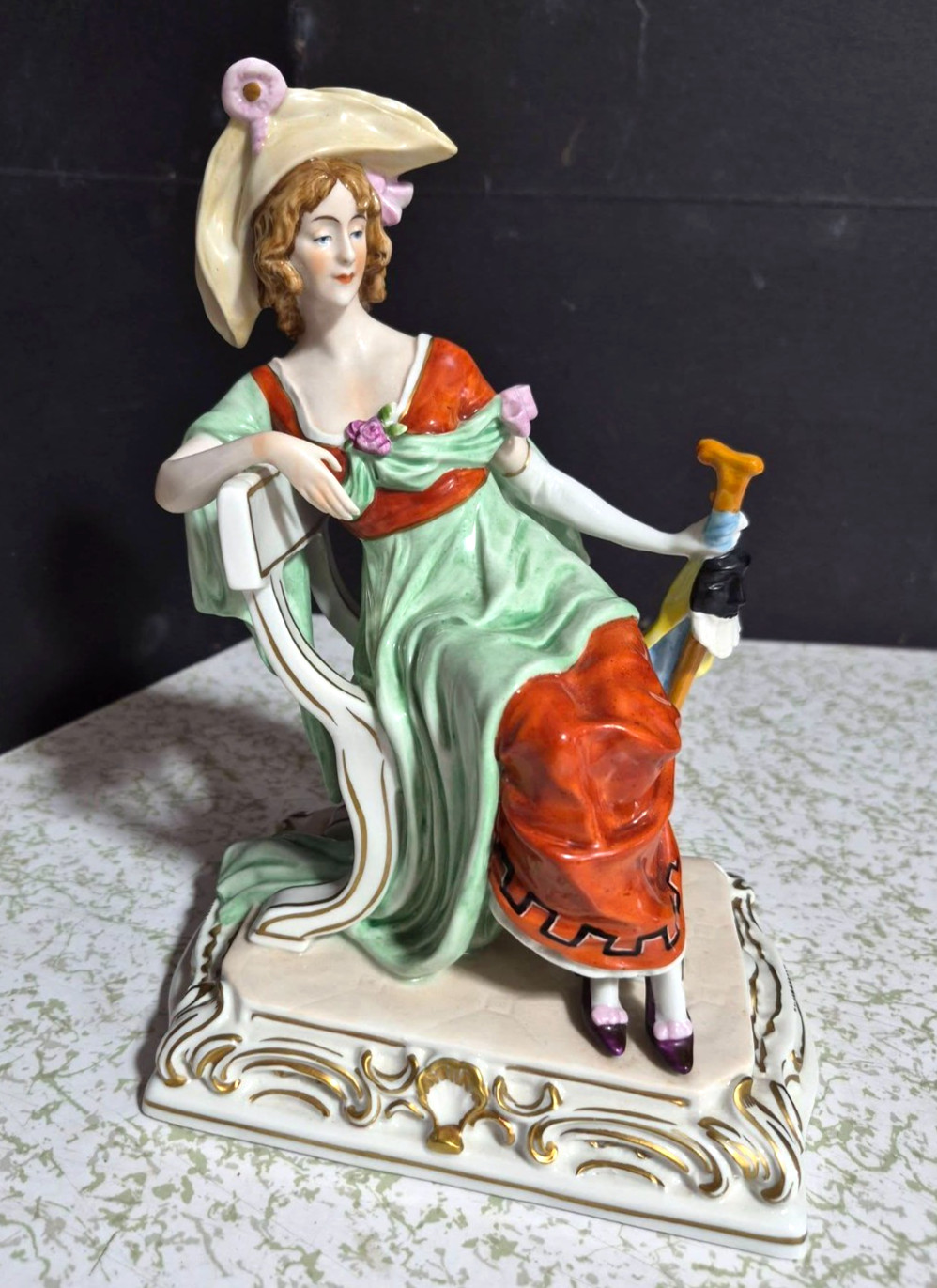 Antique German Scheibe-Albash Porcelain Figurine, Seated Lady, 9 Antique German Scheibe-Albash Porcelain Figurine, Seated Lady, 9