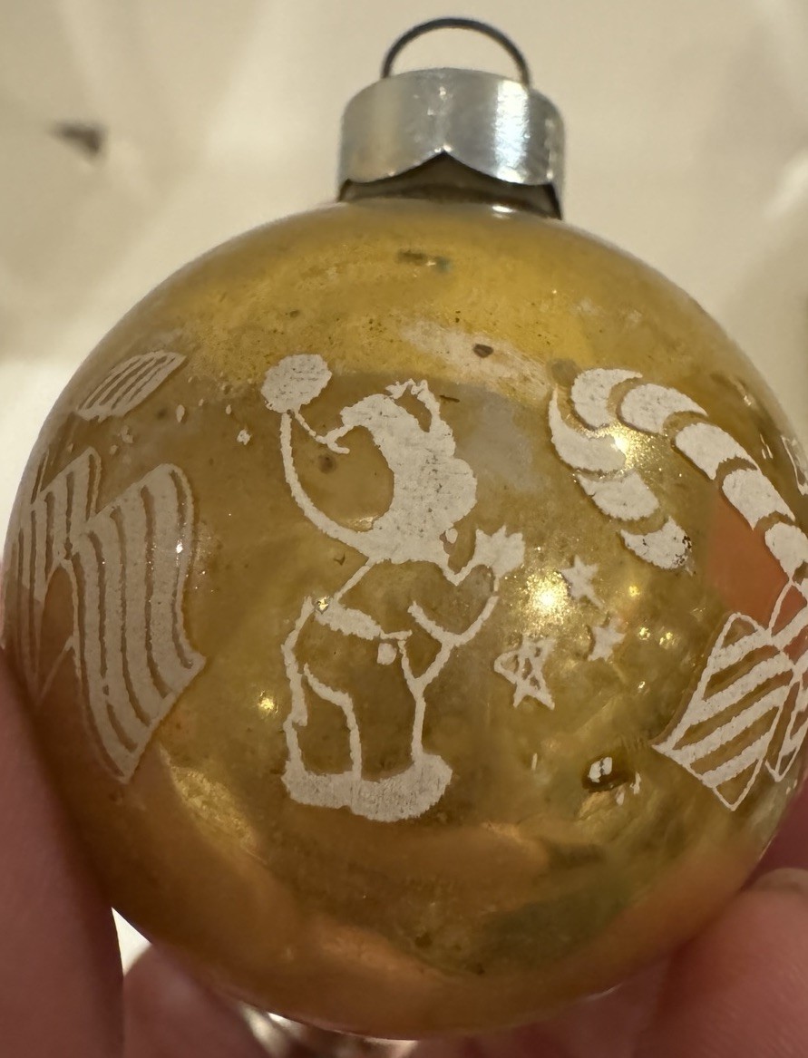 Vintage USA Stenciled Glass Christmas Ornament Shiny Brite Era Child Candy Cane