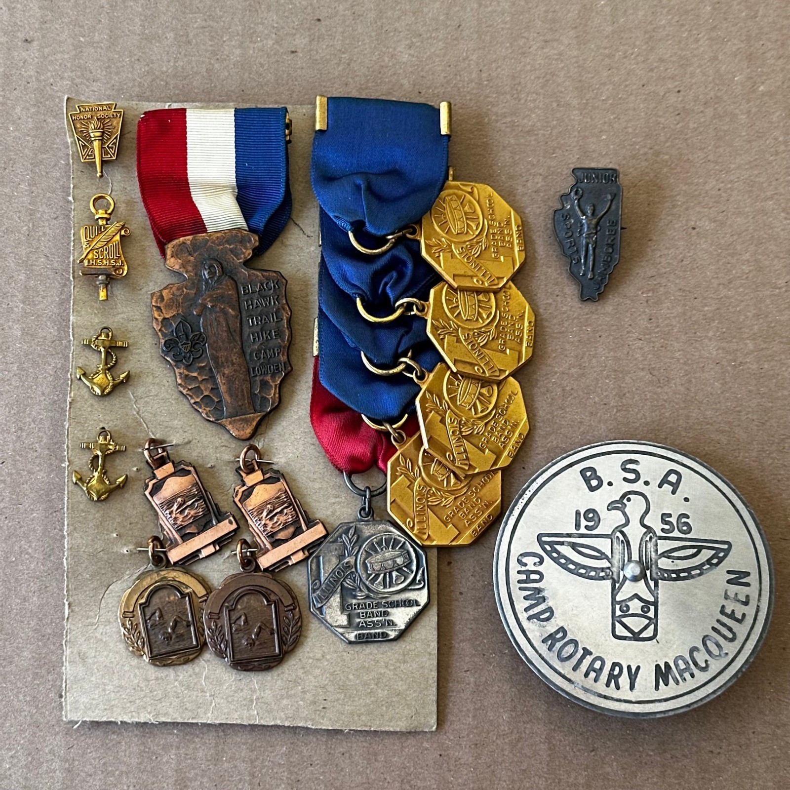 Vtg Illinois Highschool & BSA 50s Medal Lot of 17: Rotary IHSHSJ NHS BSA Band