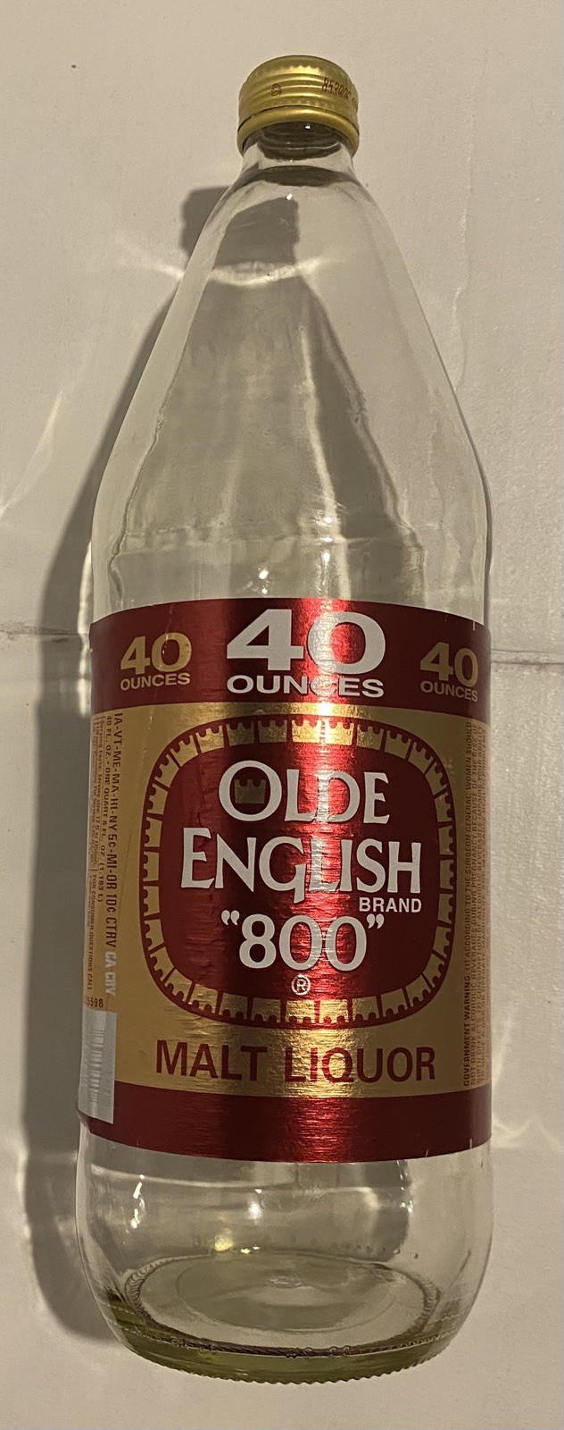 Olde English “800” 40oz Glass Bottle, Malt Liquor, Empty