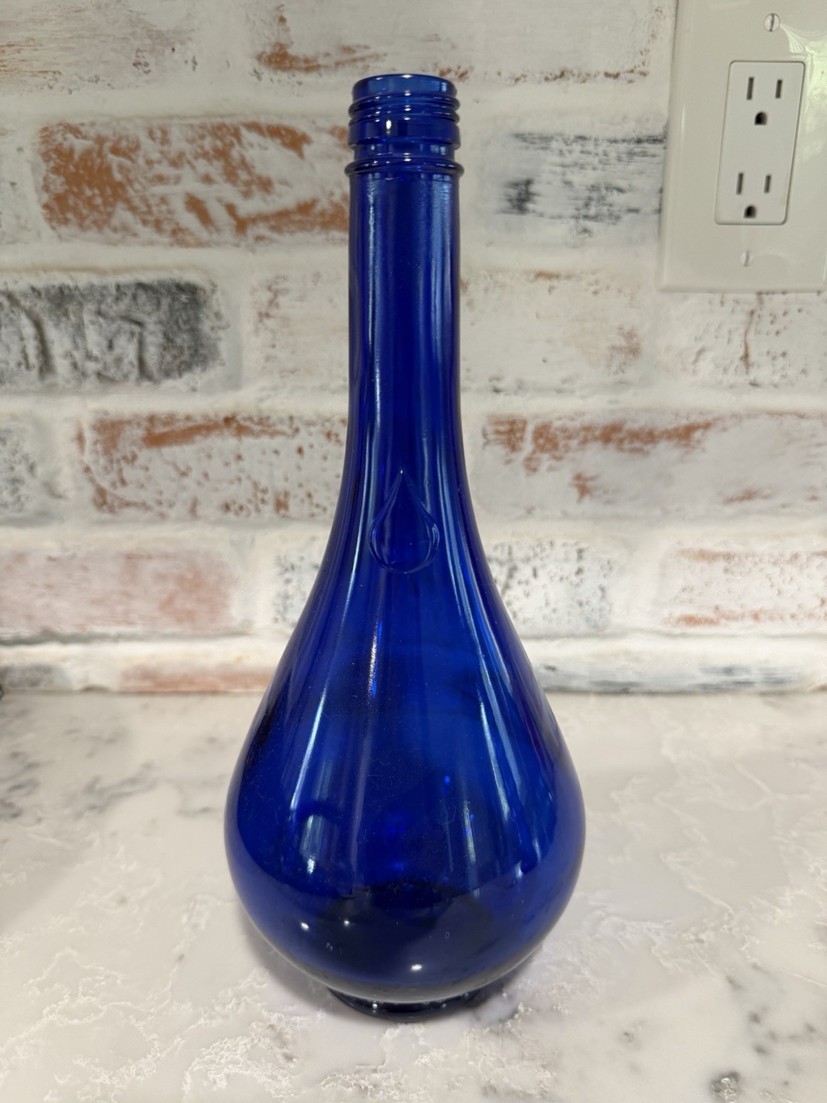 Vintage Teardrop Cobalt Blue Glass Bottle Acqua Della Madonna Made in Italy