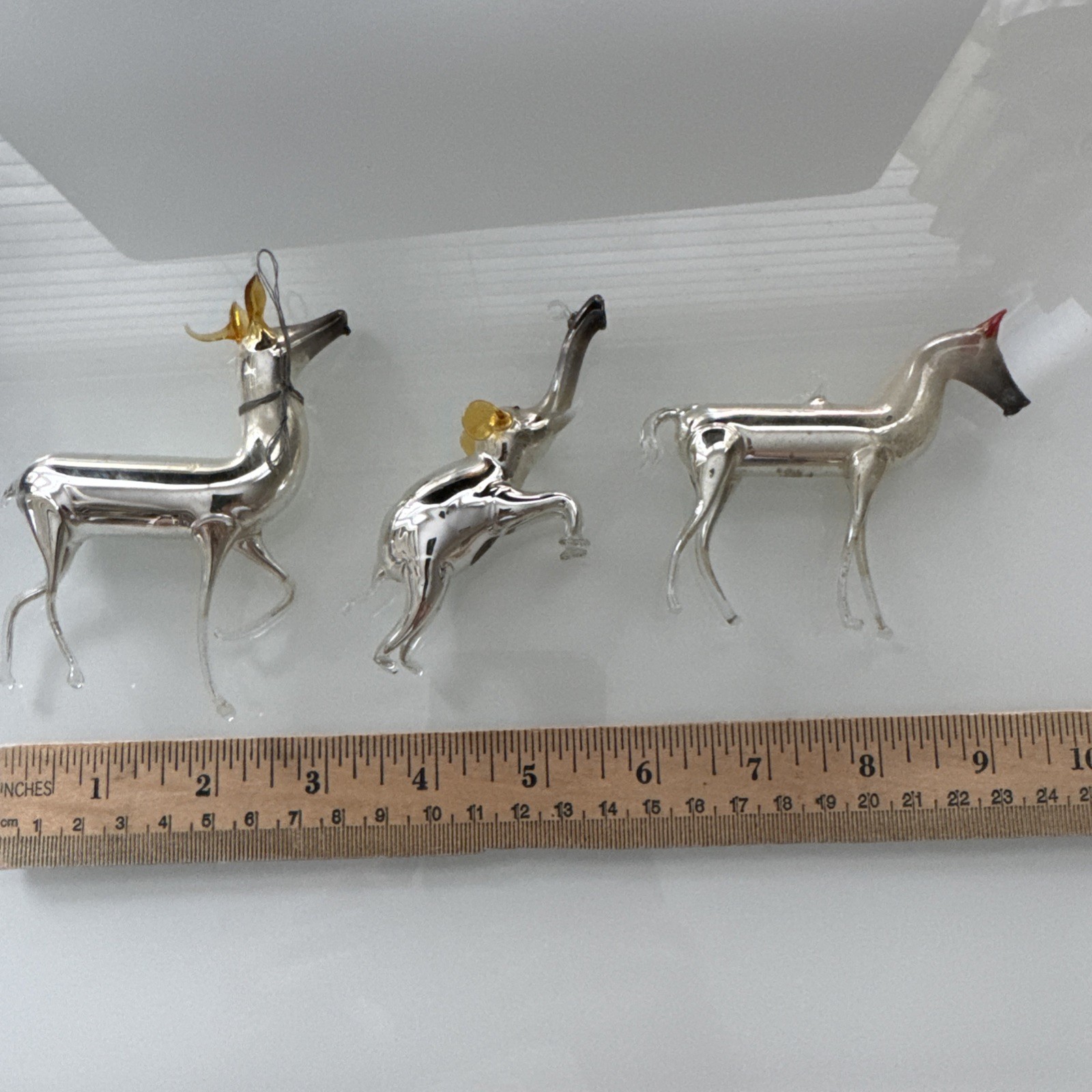 Vintage 1930s Bimini 3pcs Christmas Ornaments Germany Deer Elephant Horse red 
