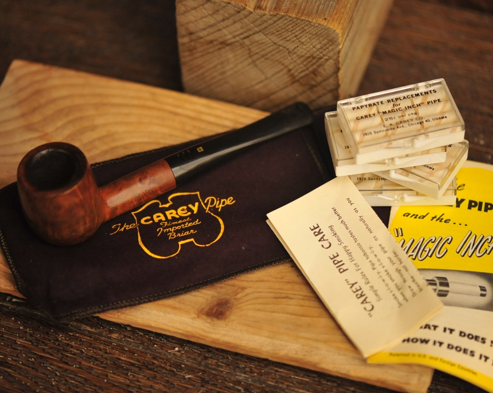 Vintage Carey Magic Inch Briar Tobacco Pipe Made In England w/ Papyrates