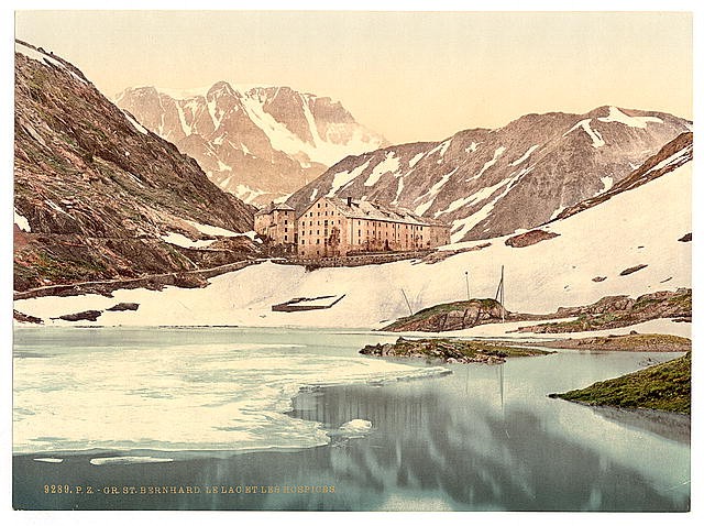 Photo:St Bernard Hospice Valais Switzerland 1890s lake Alps photochrom
