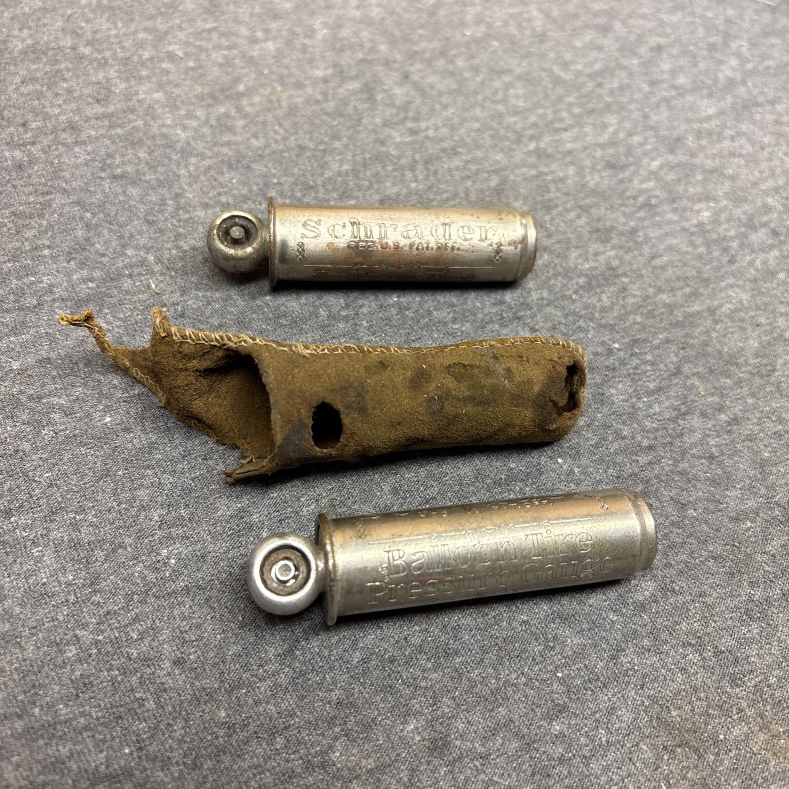 2 Antique 1920\'s A. SCHRADER\'S SON BALLOON TIRE PRESSURE GAUGES 