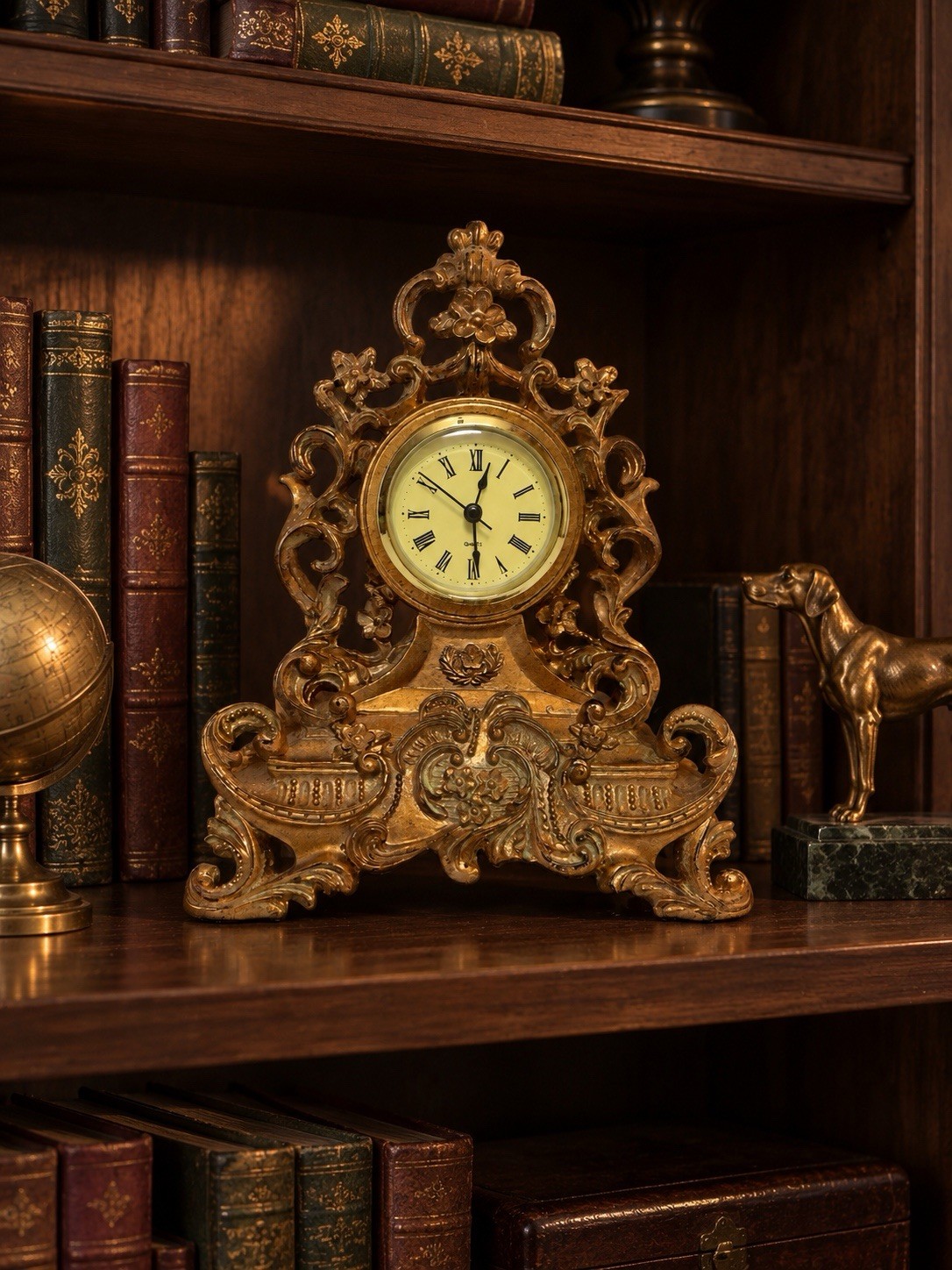 Ornate Gold Rococo Mantel Clock Working Resin Baroque French Table Decor 9”