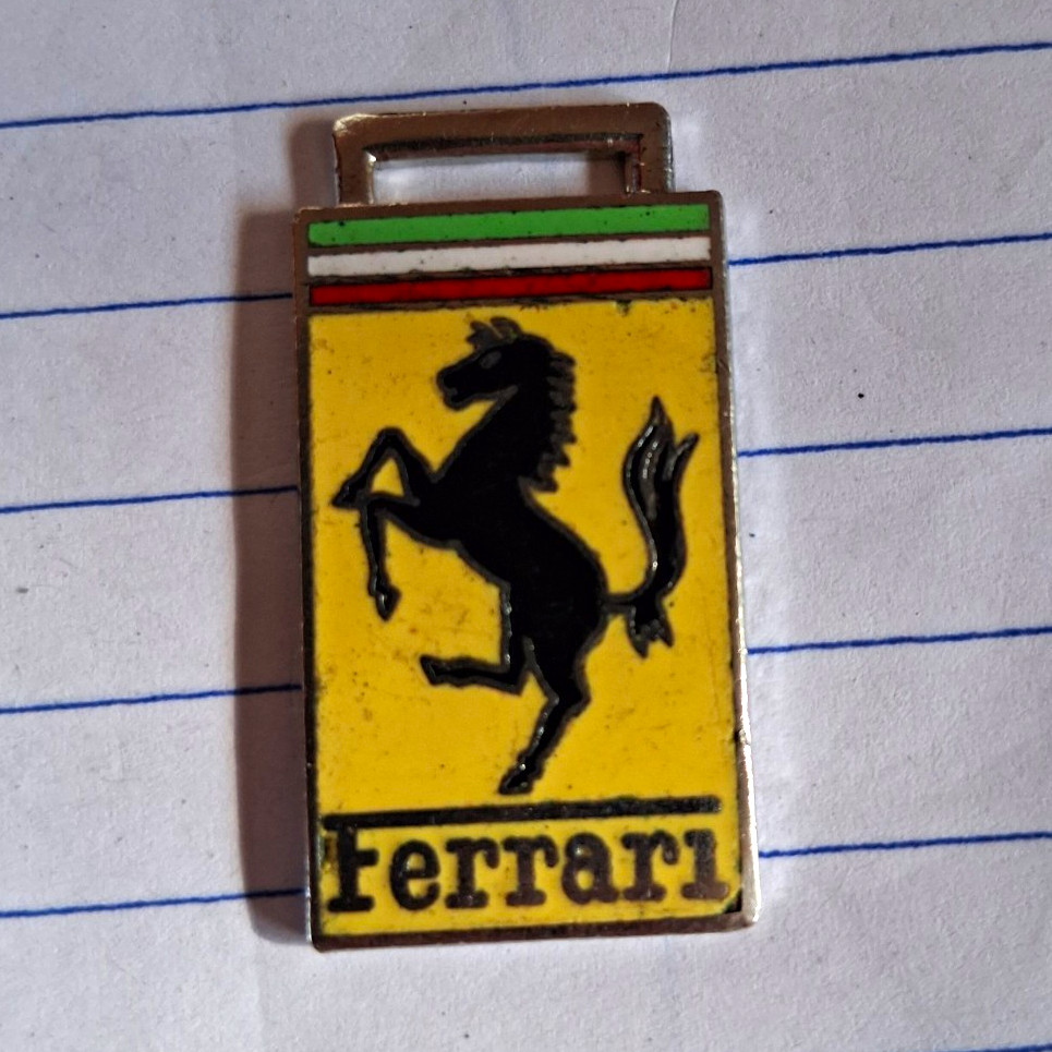 1960 Ferrari Prancing Horse Logo Yellow Metal Keychain/Key Fob Made in England