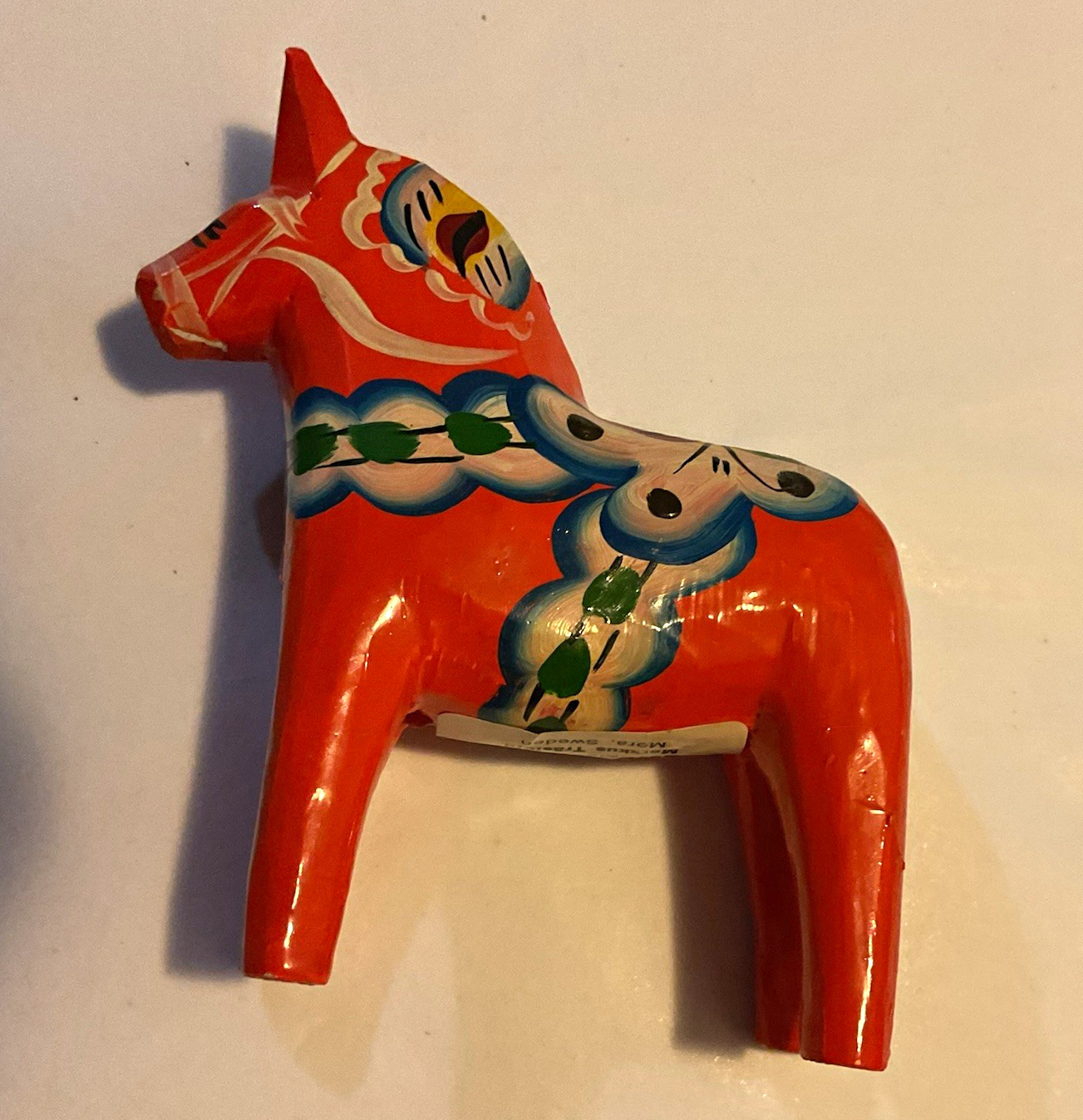 Handmade Hand-Painted Dala Horse Figurine Souvenir Label Mora, Sweden, 4” Handmade Hand-Painted Dala Horse Figurine Souvenir Label Mora, Sweden, 4”