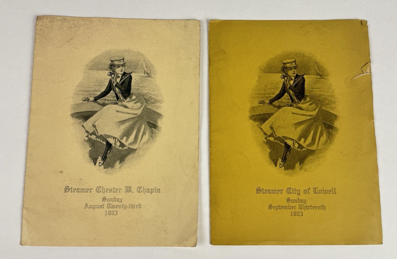 Pair 1903 Steamboat Menus Chester W Chapin & City Of Lowell Original
