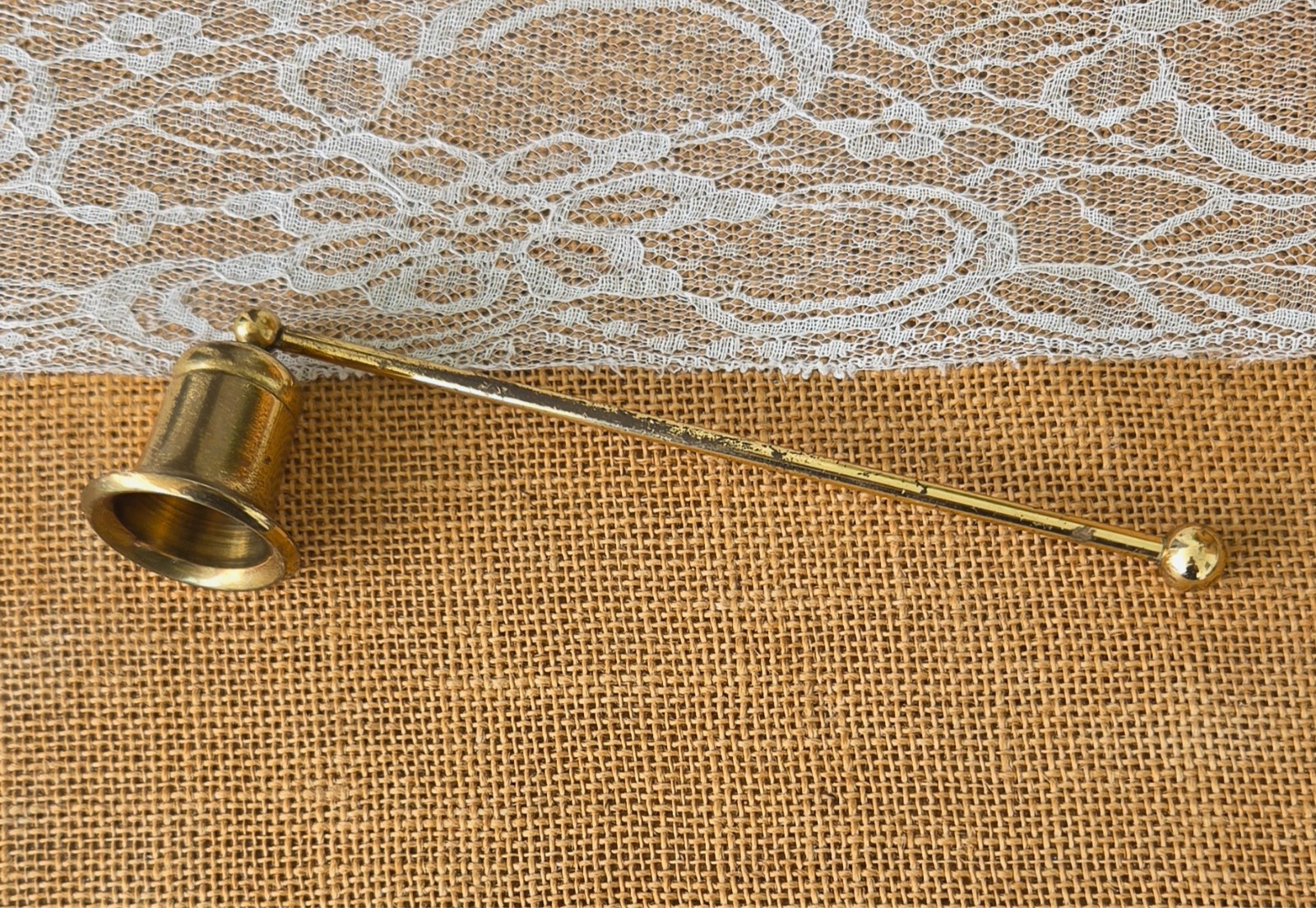 Vintage Solid Brass Hinged Candle Snuffer, Bell Shaped, 7