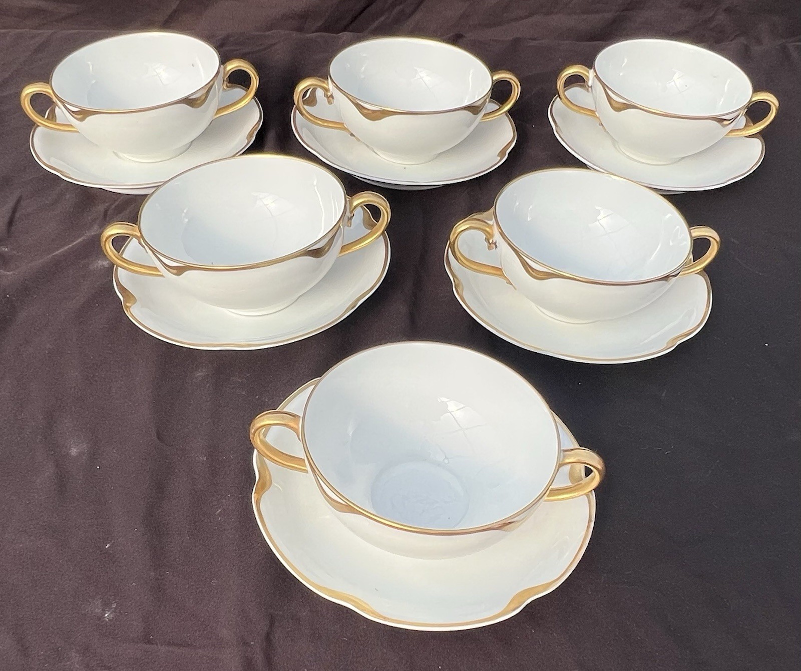 6 Sets Haviland Silver Anniversary Cream Soup & Coffee Saucers EUC 6 Sets Haviland Silver Anniversary Cream Soup & Coffee Saucers EUC