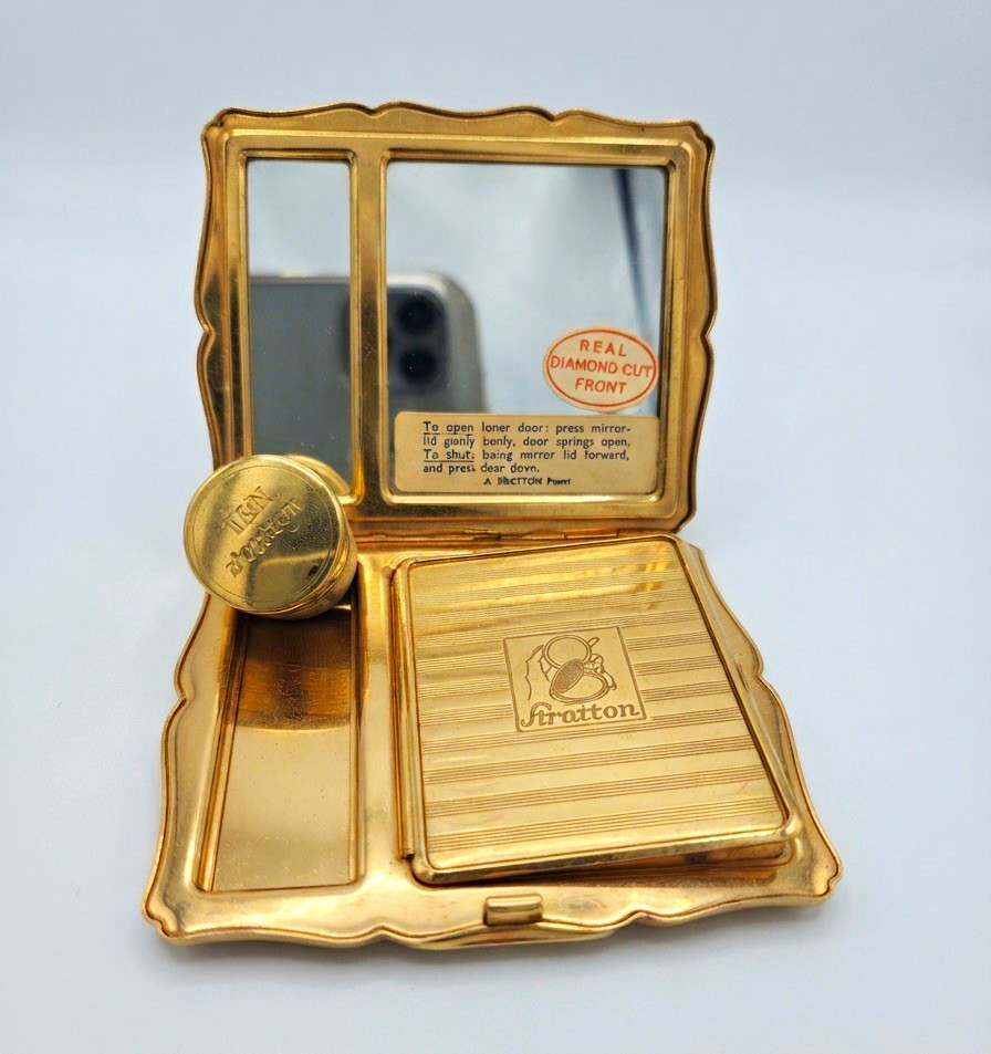 Vintage Stratton of England Convertible Powder Compact w/ Matching Lipstick RARE