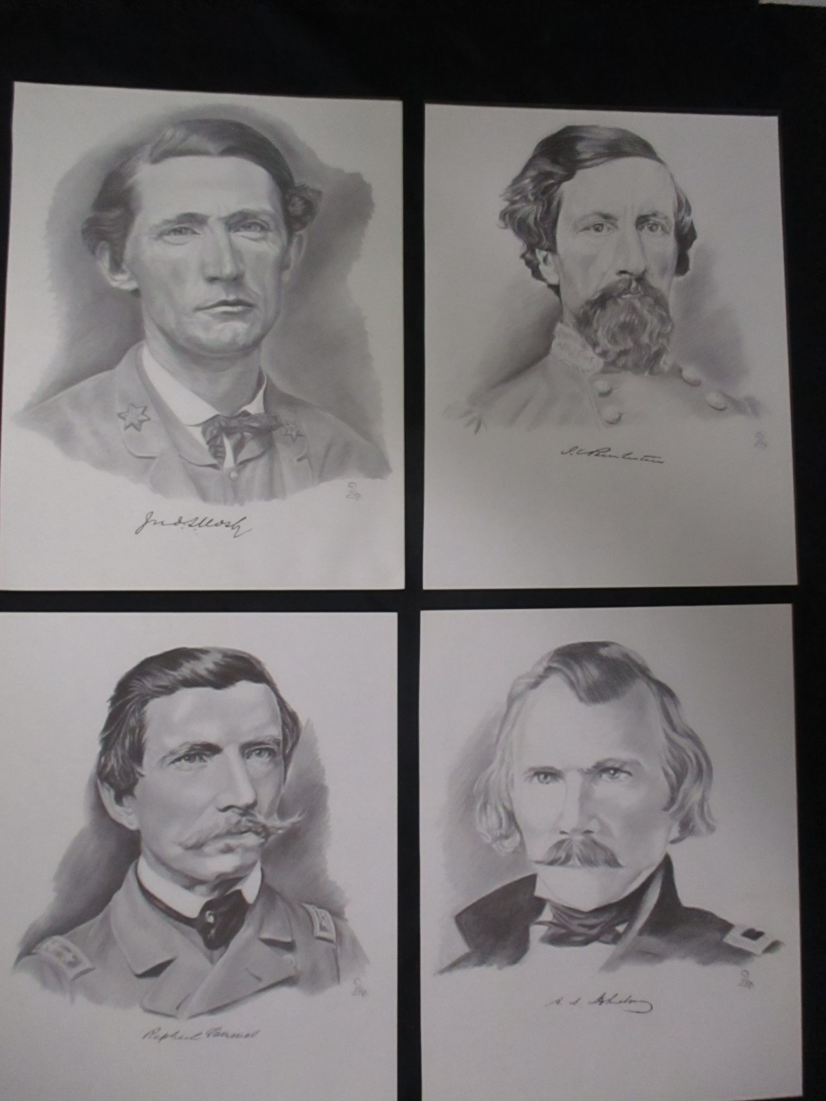 4  Prints of Civil War Confederate Generals, Johnston, Pemberton, Semmes, Mosby