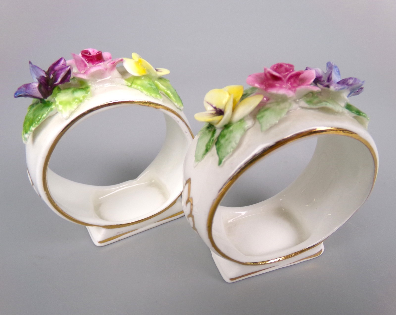 Royal Adderley Napkin Rings x 2. Floral / Flowers. Vintage bone china.