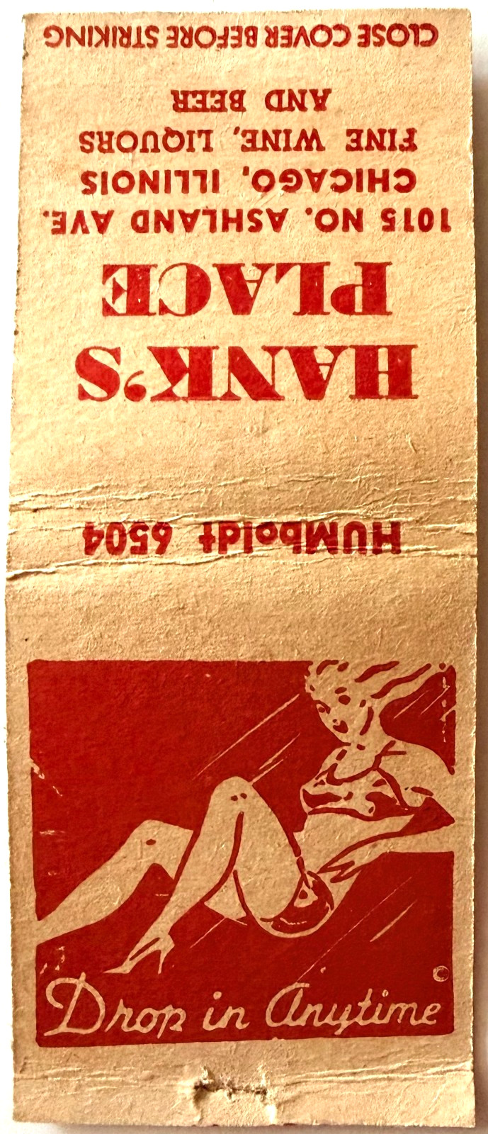 1940s Hank's Place Tavern Bar Lounge Vintage Matchbook Cover Chicago Illinois