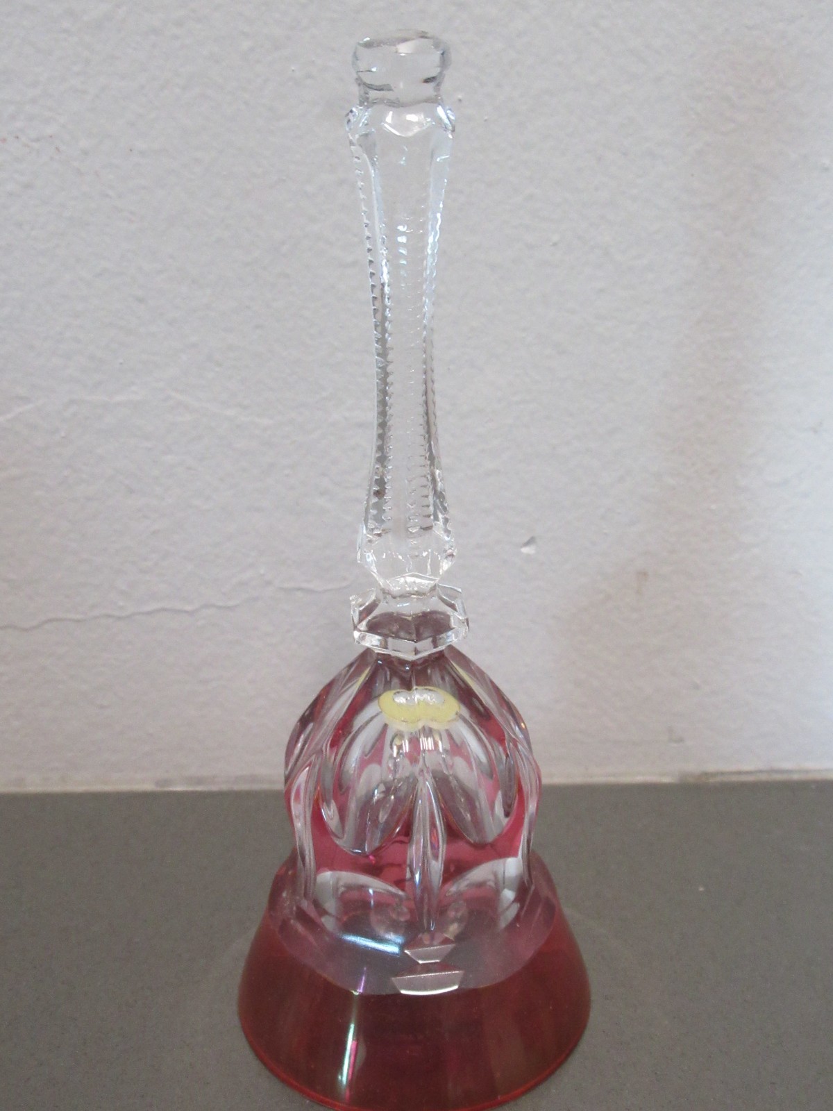 Hand Bell Cut Glass & Ribbed Handle Clear and Red 5 1/2\
