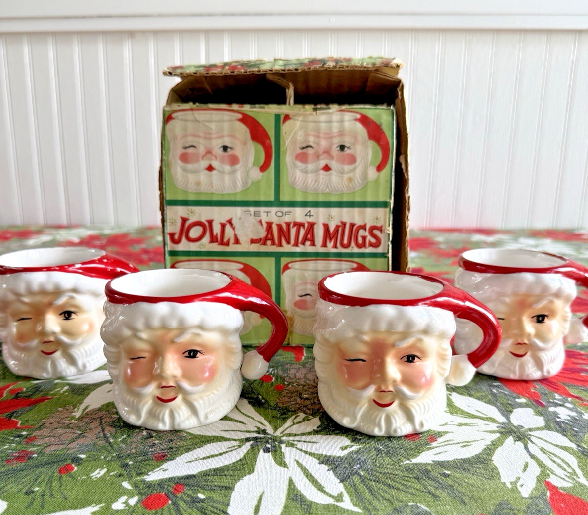 Vintage 50’s Napco Winking Santa Christmas Mugs Japan