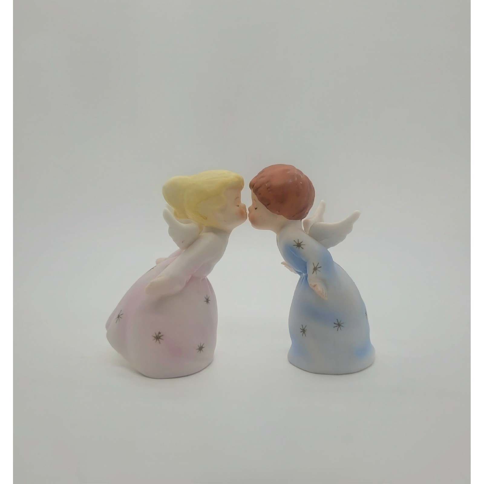 Vintage Schmid Bros Japan Kissing Angel Figurines Boy Girl Ceramic Set