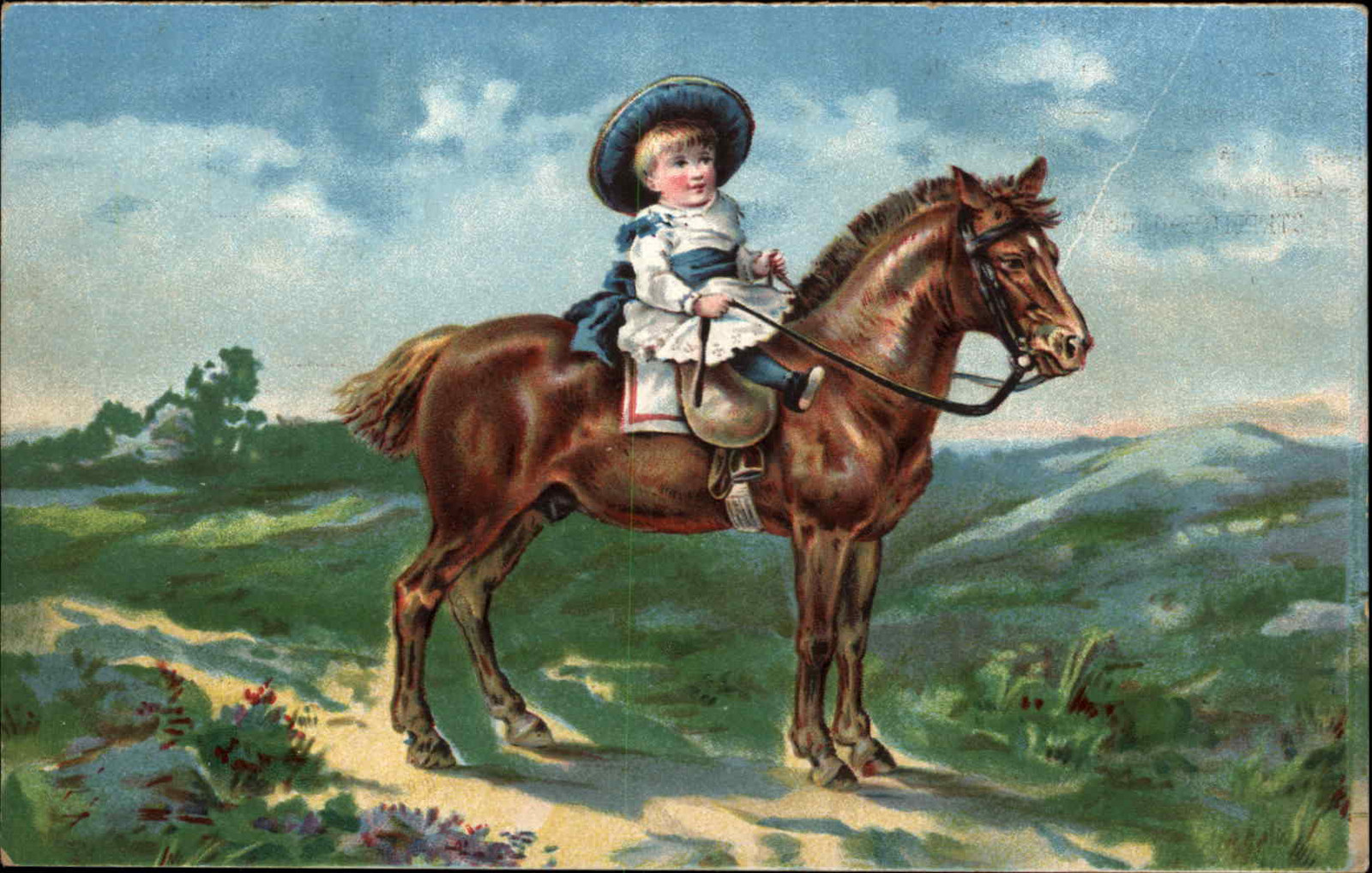 Young Child Toddler Riders Horse c1900s-20s Vintage Postcard