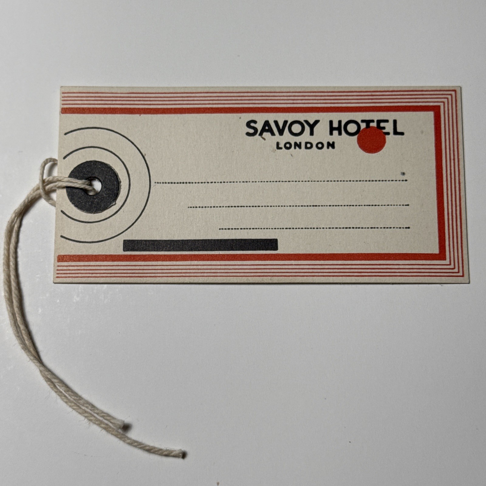 1930s SAVOY HOTEL London England Art Deco Unused Luggage Tag w String Vtg